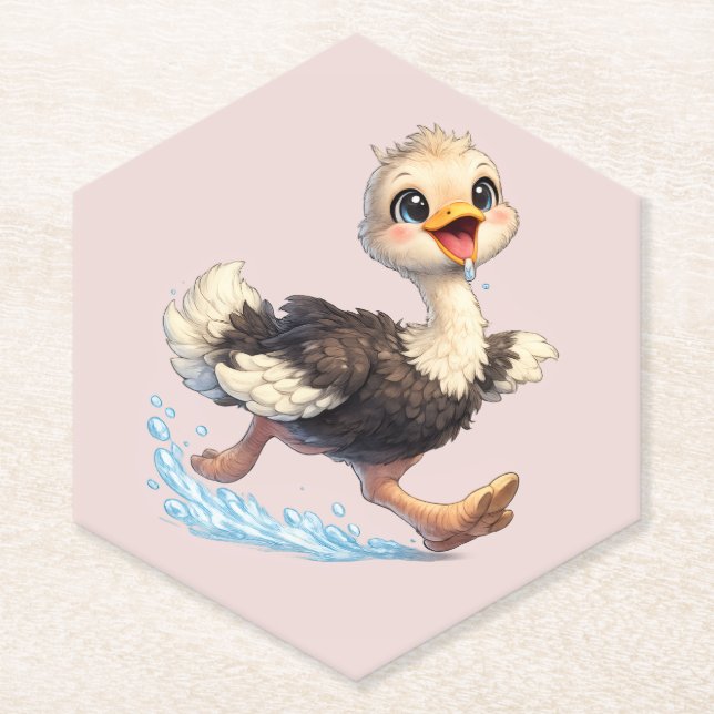 Cute Ostrich Happy Adventure Illustration Paper Coaster (Front)