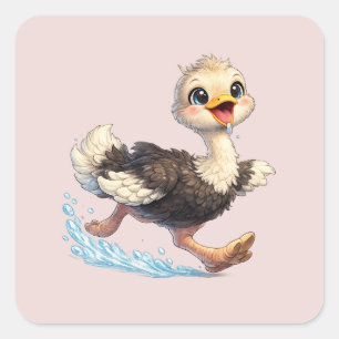 Cute Ostrich Happy Adventure Illustration Square Sticker