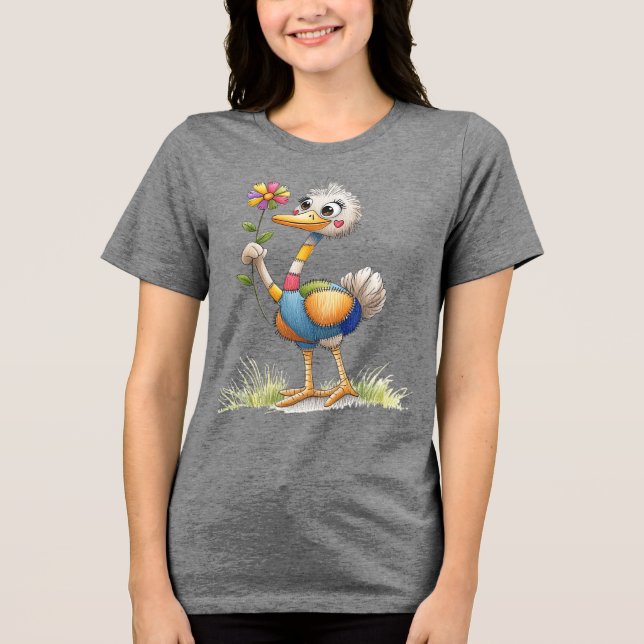 Cute Ostrich Tri-Blend Shirt (Front)