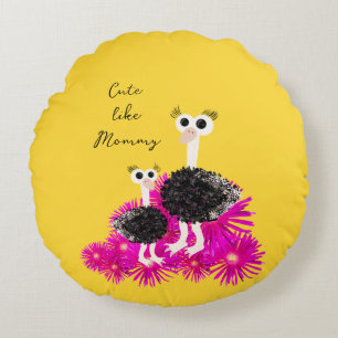 Cute ostriches round cushion