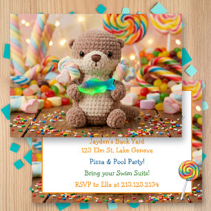 Cute Otter and Gummi Fish Themed Boy's Birthday Invitation