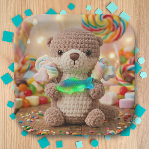 Cute Otter and Gummi Fish Themed Boy's Birthday Paper Plate