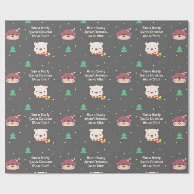 Cute Otter and Polar Bear Christmas Pattern Wrapping Paper (Flat)