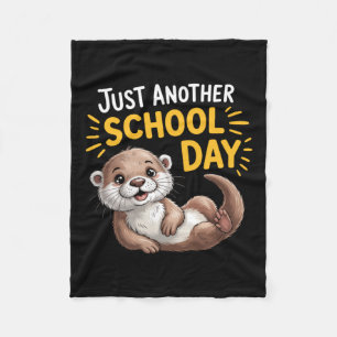 Cute Otter Another School Day Cartoon Design Fleece Blanket