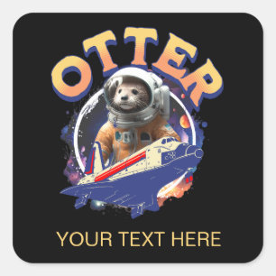 Cute Otter Astronaut Outer Space Shuttle Cadet Square Sticker