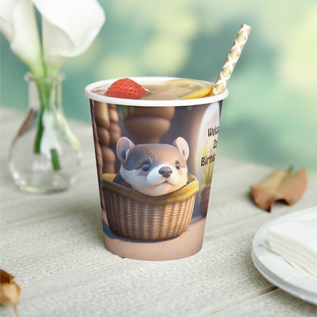 Cute otter baby in a basket - custom kids  paper cups (Insitu)