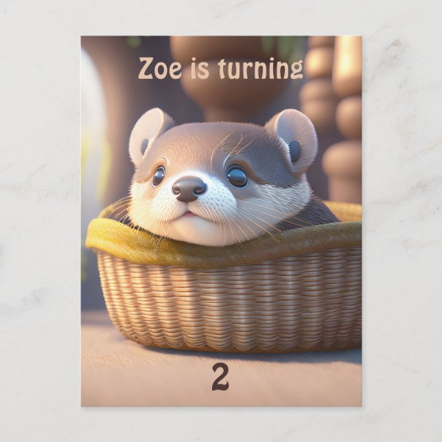Cute otter baby in a basket - Kids Birthday  Invitation Postcard (Front)
