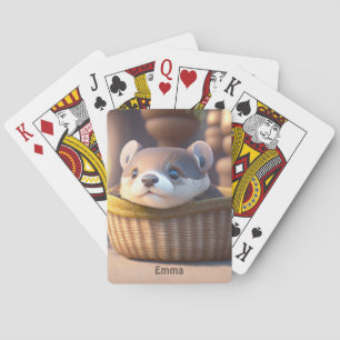 Cute otter baby in a basket - personalizable playing cards