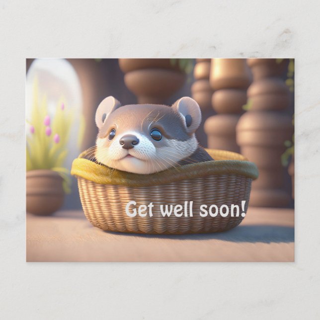 Cute otter baby in a basket - personalizable postcard (Front)