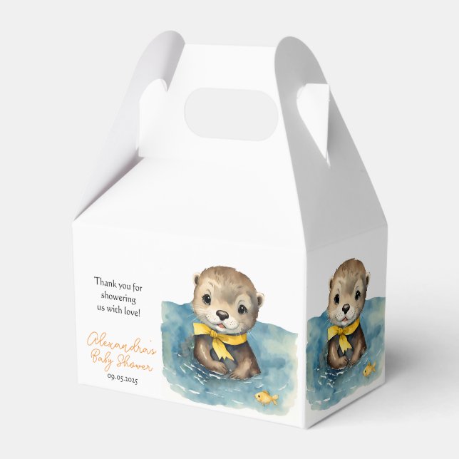 Cute Otter Baby Shower Gender Neutral  Favour Box (Front Side)