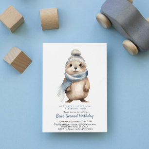 Cute Otter Blue Winter Custom Birthday Party Invitation