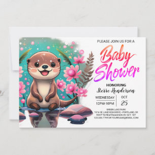 Cute Otter Boho Baby Shower Invitation