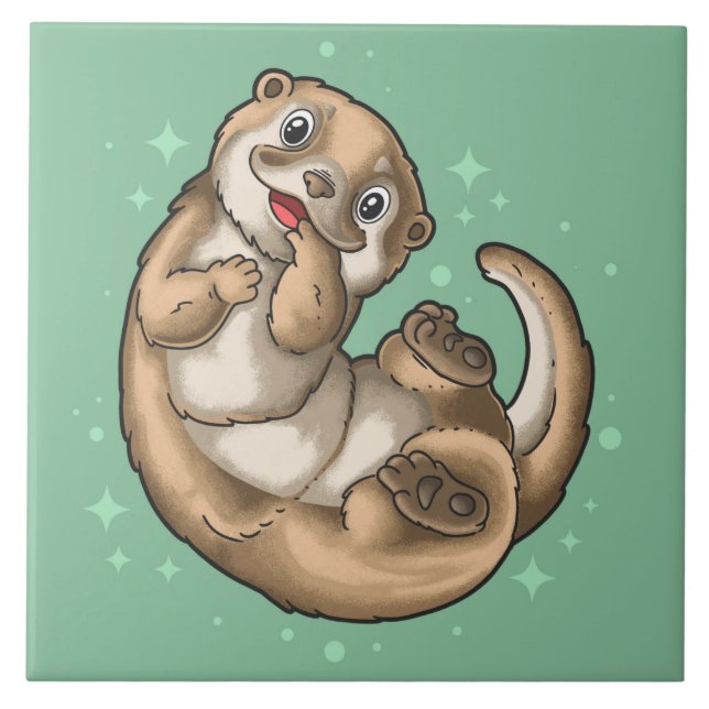 Cute Otter Ceramic Tile (Front)