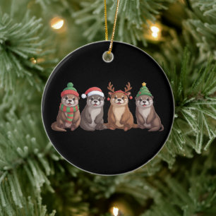 Cute Otter Christmas Funny Xmas Lights Animal  Ceramic Tree Decoration