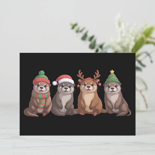 Cute Otter Christmas Funny Xmas Lights Animal  Holiday Card (Standing Front)
