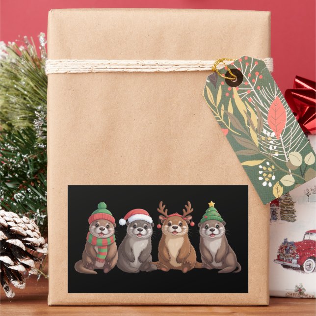 Cute Otter Christmas Funny Xmas Lights Animal  Rectangular Sticker (Holiday)