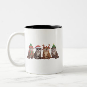 Cute Otter Christmas Funny Xmas Lights Animal  Two-Tone Coffee Mug