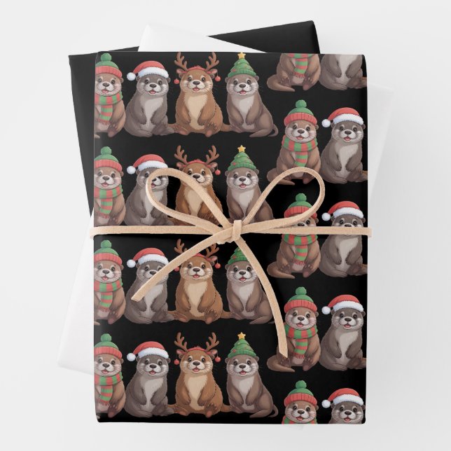 Cute Otter Christmas Funny Xmas Lights Animal  Wrapping Paper Sheet (In situ)