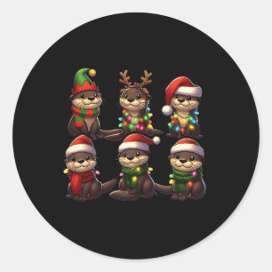 Cute Otter Christmas Pajama Cute Xmas Lights Anima Classic Round Sticker