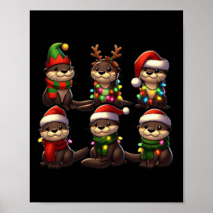Cute Otter Christmas Pajama Cute Xmas Lights Anima Poster