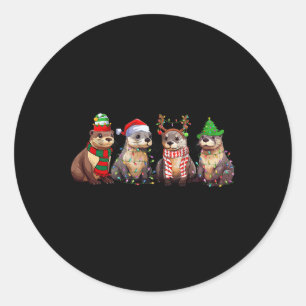 Cute Otter Christmas Pajama Fun Xmas Lights Animal Classic Round Sticker