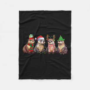 Cute Otter Christmas Pajama Fun Xmas Lights Animal Fleece Blanket