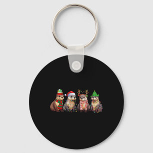 Cute Otter Christmas Pajama Fun Xmas Lights Animal Key Ring