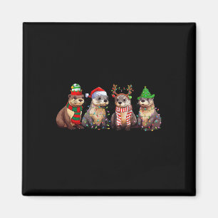 Cute Otter Christmas Pajama Fun Xmas Lights Animal Magnet