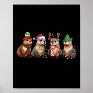 Cute Otter Christmas Pajama Fun Xmas Lights Animal Poster