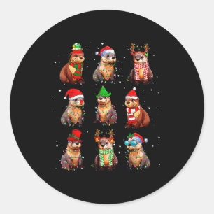 Cute Otter Christmas Pajama Funny Xmas Lights Anim Classic Round Sticker