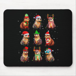 Cute Otter Christmas Pajama Funny Xmas Lights Anim Mouse Mat