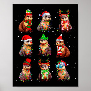Cute Otter Christmas Pajama Funny Xmas Lights Anim Poster