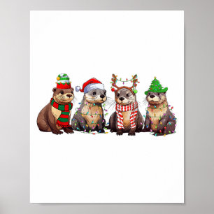 Cute Otter Christmas Pajama Funny Xmas Lights Anim Poster