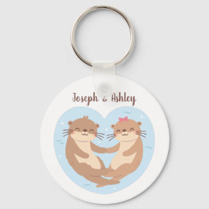 Cute Otter Couple Holding Hands Personalised Key Ring