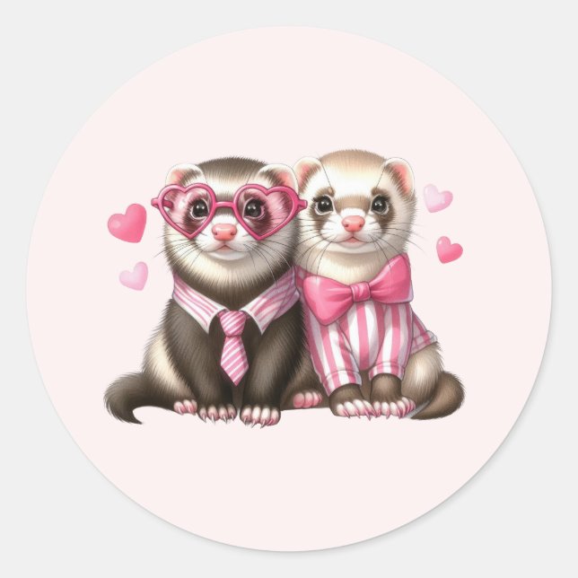 Cute Otter Couple in Love Classic Round Sticker (Front)