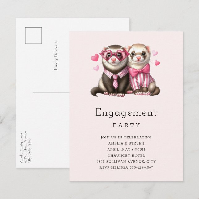 Cute Otter Couple in Love Engagement Party Invitation Postcard (Front/Back)