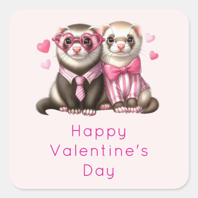 Cute Otter Couple in Love Happy Valentine's Day Square Sticker (Front)