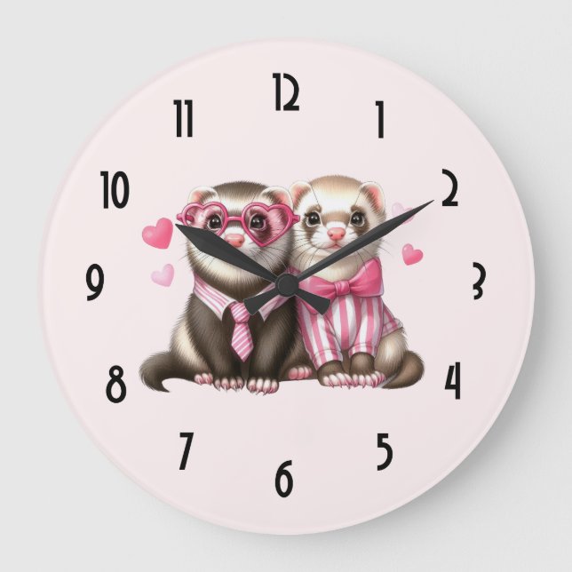 Cute Otter Couple in Love Large Clock (Front)
