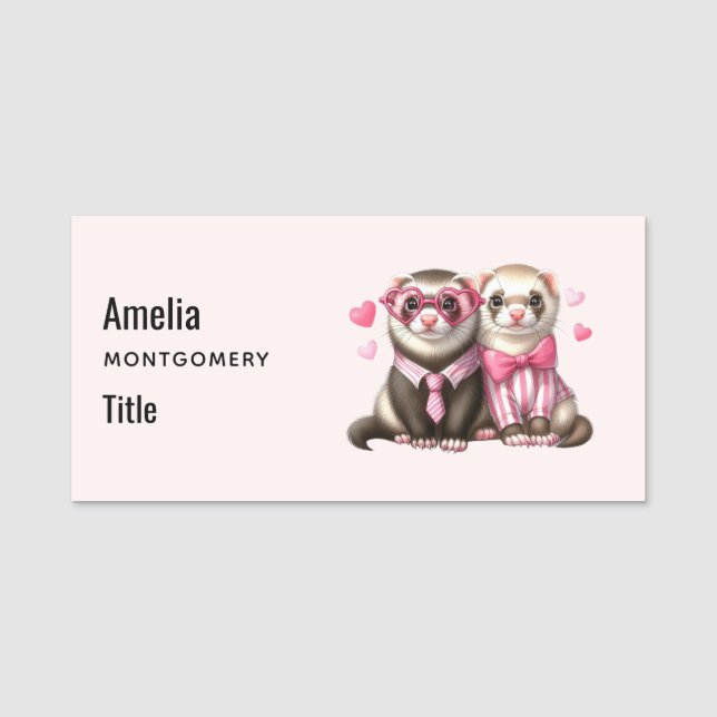 Cute Otter Couple in Love Name Tag (Front)