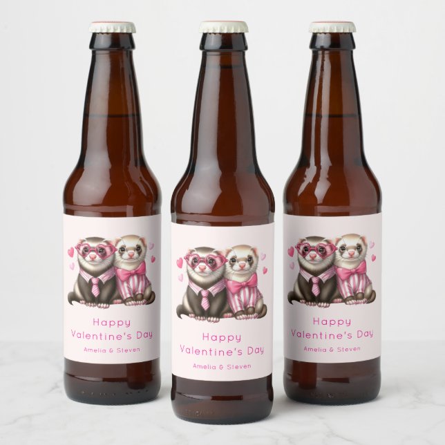 Cute Otter Couple in Love Valentine's Day Beer Bottle Label (Bottles)