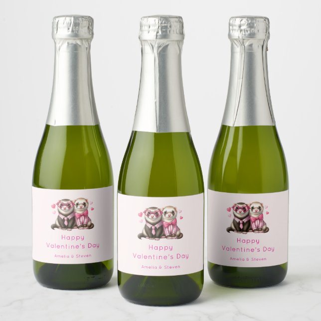 Cute Otter Couple in Love Valentine's Day Sparkling Wine Label (Bottles)