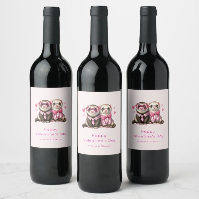 Cute Otter Couple in Love Valentine's Day Wine Label (Bottles)