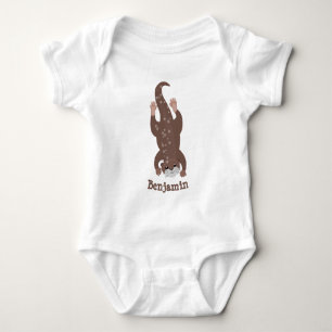 Cute otter diving cartoon illustration baby bodysuit