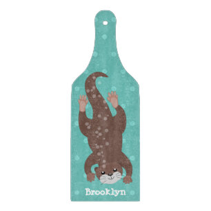 Cute otter diving cartoon illustration cutting board