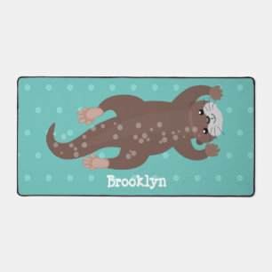 Cute otter diving cartoon illustration desk mat
