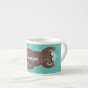 Cute otter diving cartoon illustration espresso cup