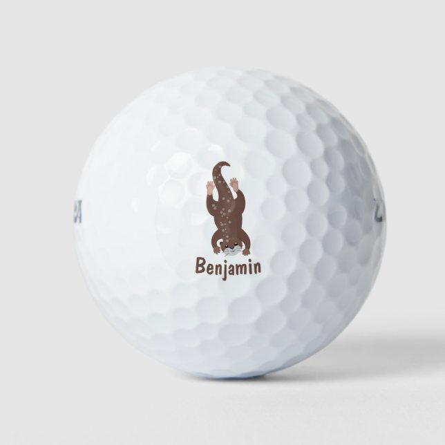 Cute otter diving cartoon illustration golf balls (Front)