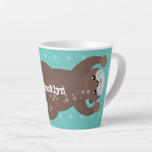 Cute otter diving cartoon illustration latte mug