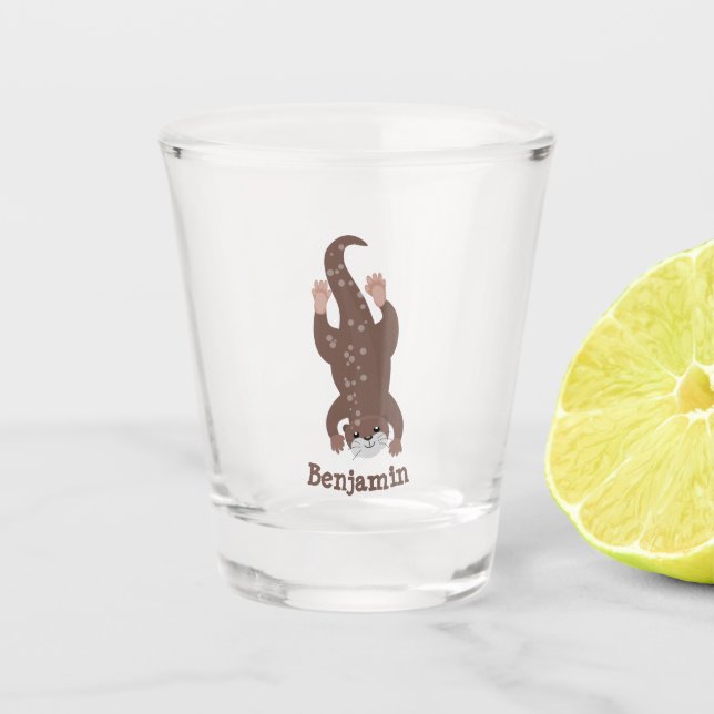 Cute otter diving cartoon illustration shot glass (Front)