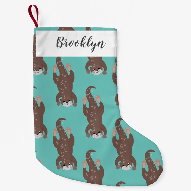 Cute otter diving cartoon illustration small christmas stocking (Front)